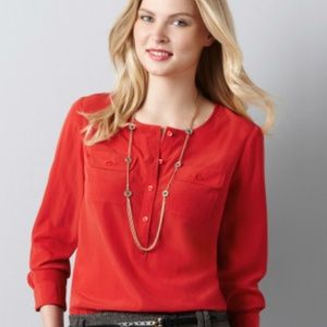 LOFT Red Henley Pocket Long Sleeve Blouse (M)